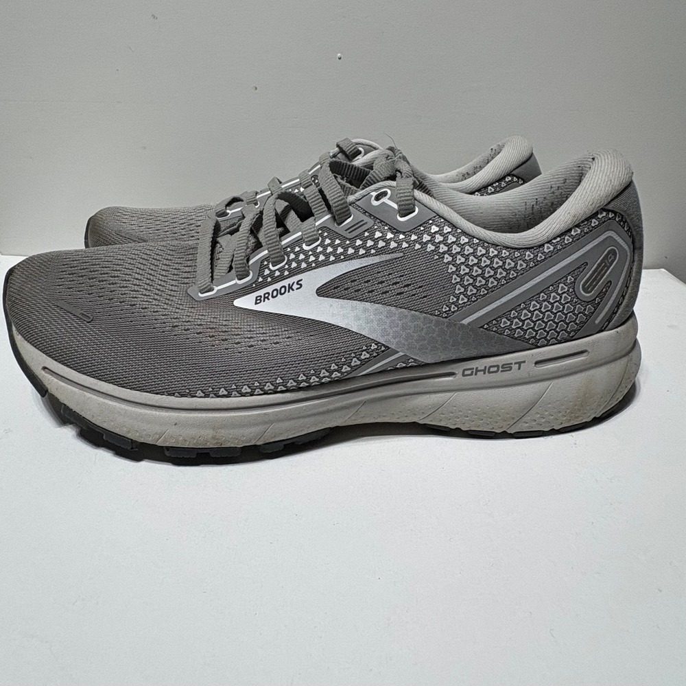 Brooks Ghost 14 Running Shoes Womens 10.5 Grey Silver Mesh Athletic 1203561B089